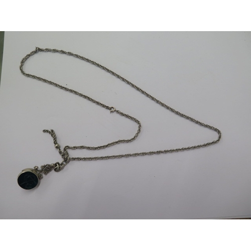 66 - A white metal fob on a 66cm chain