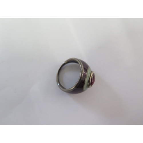 94 - A silver and enamel ring size L - good condition