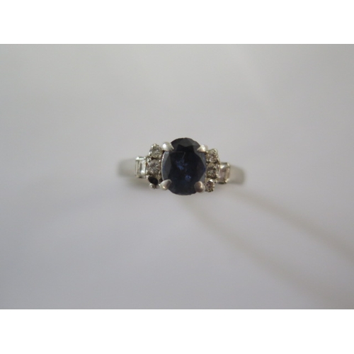 95 - A platinum ring size P/Q - missing a small stone, worn to shank, otherwise good