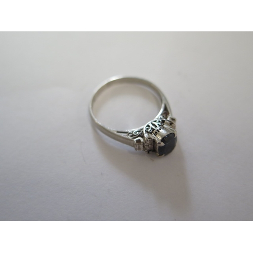 95 - A platinum ring size P/Q - missing a small stone, worn to shank, otherwise good