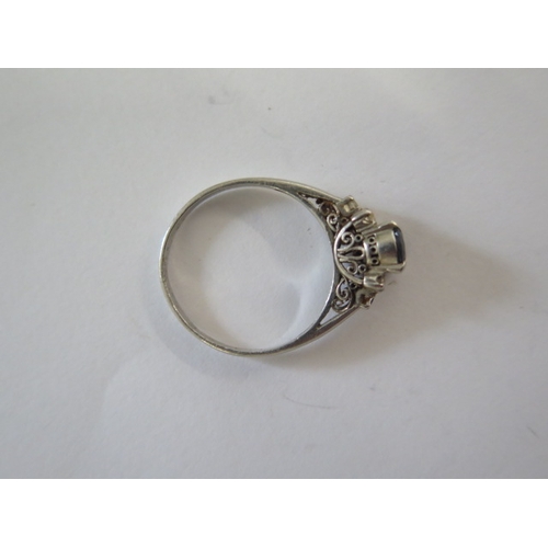 95 - A platinum ring size P/Q - missing a small stone, worn to shank, otherwise good