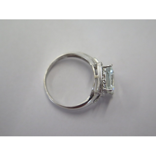 99 - A 9ct white gold aquamarine and diamond ring size R - approx weight 4.4 grams - in good condition