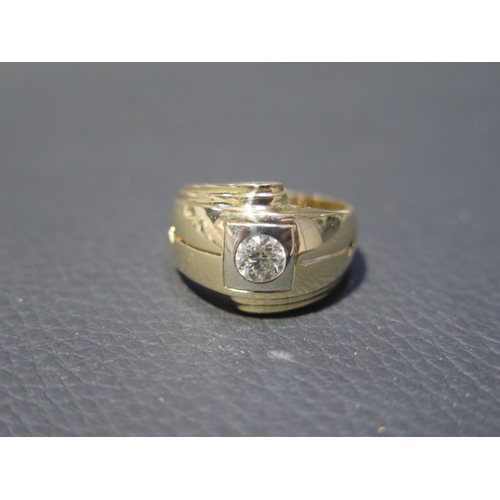 123 - A 14ct yellow gold diamond solitaire ring, diamond approx 0.5ct, ring size approx N - diamond is bri... 