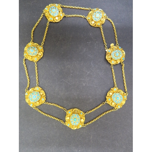 133 - A stunning high grade (tested) possibly 22ct yellow gold necklace set with turquoise probably from M... 