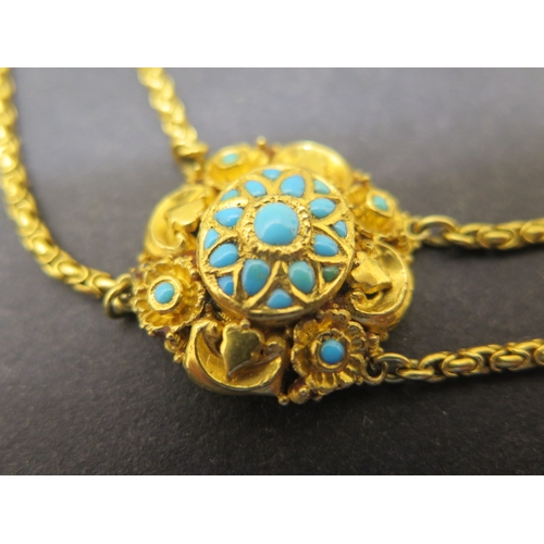 133 - A stunning high grade (tested) possibly 22ct yellow gold necklace set with turquoise probably from M... 