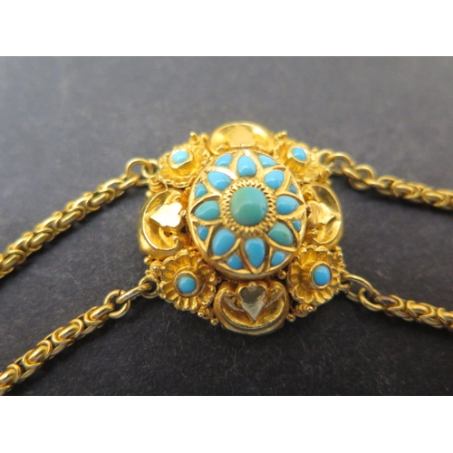 133 - A stunning high grade (tested) possibly 22ct yellow gold necklace set with turquoise probably from M... 