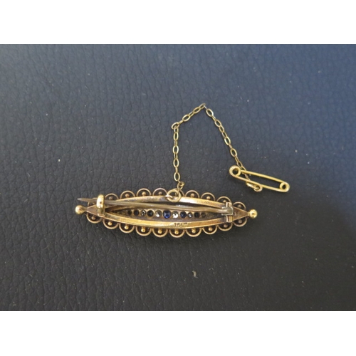 185 - A Victorian Etruscan 15ct yellow gold diamond and sapphire brooch - approx 4.5cm - weight approx 5 g... 