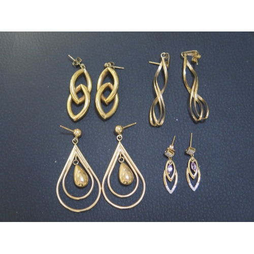 187 - Four pairs of 9ct yellow gold earrings - weight approx 11.3 grams