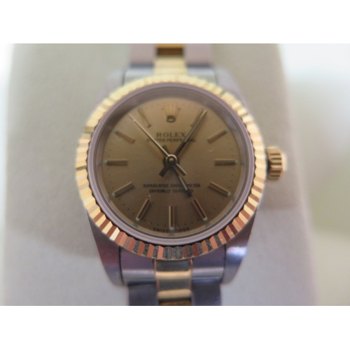 262 - A ladies bi metal Rolex Oyster Perpetual wristwatch with box - model number 76193 2003 model, serial... 