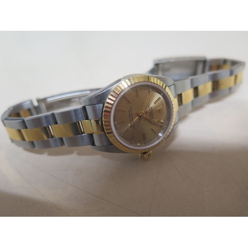 262 - A ladies bi metal Rolex Oyster Perpetual wristwatch with box - model number 76193 2003 model, serial... 