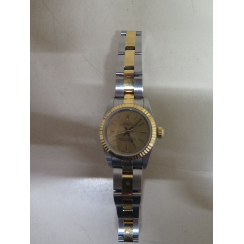 262 - A ladies bi metal Rolex Oyster Perpetual wristwatch with box - model number 76193 2003 model, serial... 