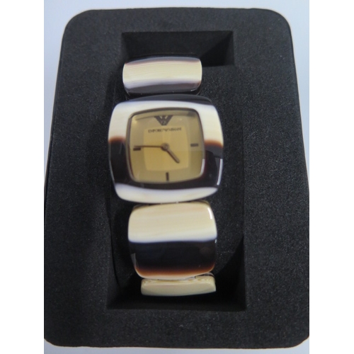 270 - A ladies Emporio Armani quartz wristwatch - agate pattern acrylic bracelet strap and case - approx 2... 