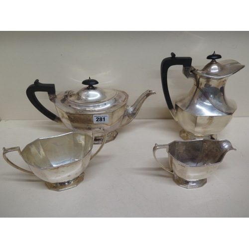 281 - A silver four piece coffee and tea set Sheffield 1934 - total weight approx 48 troy oz