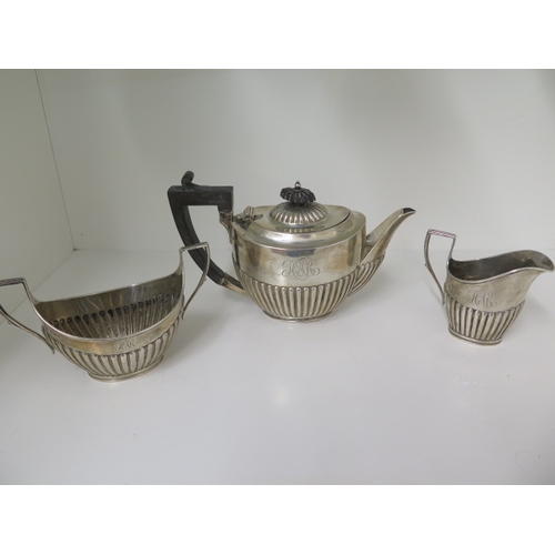 284 - A silver bachelors three piece tea set - total weight approx 15 troy oz