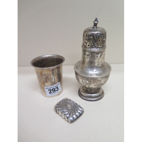 293 - A white metal vesta case - approx 4.2cm x 3cm - together with a Victorian silver sugar sifter, appro... 