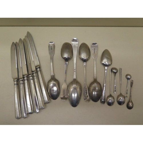 316 - Assorted silver spoons - weight approx 5.1 troy oz and a set of six silver handled knives