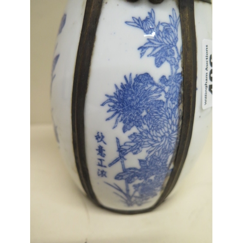 406 - An  Chinese blue and white opium pipe removed from a local house clearance - normal wear and tear fo... 