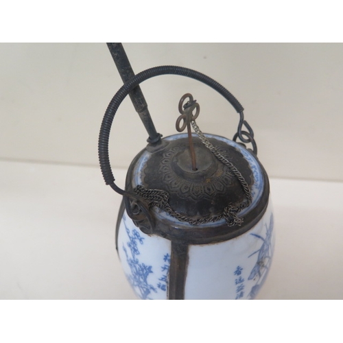 406 - An  Chinese blue and white opium pipe removed from a local house clearance - normal wear and tear fo... 