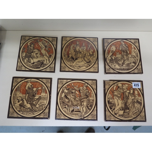 415 - A set of six Minton tiles stamped Minton's China Works after Alfred Tennyson's Poem - some chipping ... 