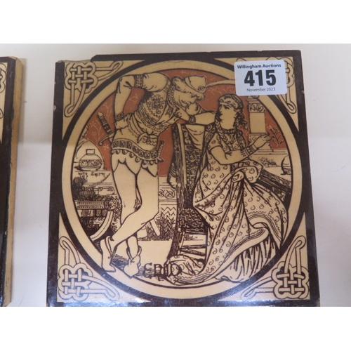 415 - A set of six Minton tiles stamped Minton's China Works after Alfred Tennyson's Poem - some chipping ... 