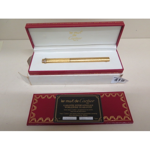 419 - Le Must de Cartier, Cartier pen - boxed with certificate, not working