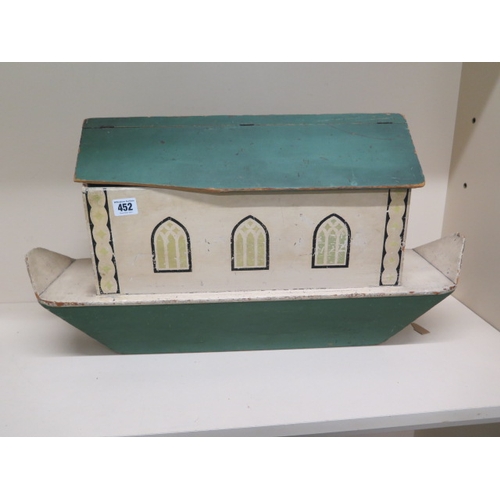 452 - An early 20th century Noah's Ark children's toy model with carved wood animals - approx 88cm x 36cm