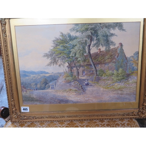 465 - A watercolour of a cottage with hills and trees signed W Wilde 62