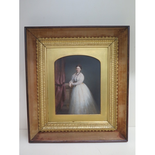 473 - A 19th century portrait of a lady oil on canvas in ornate gilt frame and mounted in a rosewood frame... 