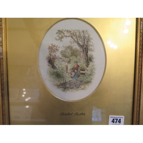 474 - A pair of Birket Foster watercolours - frame size 35cm x 30cm, picture size 16cm x 13cm