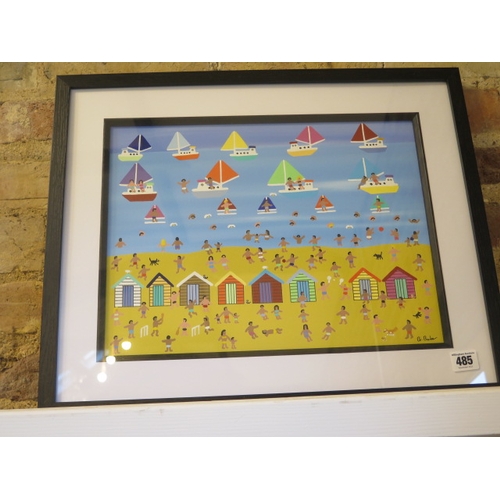 485 - Gordon Barker - Acrylic on paper - Coastal Scene - framed under glass, ready to hang - frame size 43... 