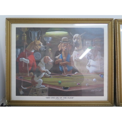 486 - Four Arthur Sarnoff prints of dogs playing billiards - framed - approx 55cm x 45cm