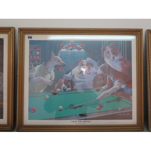 486 - Four Arthur Sarnoff prints of dogs playing billiards - framed - approx 55cm x 45cm