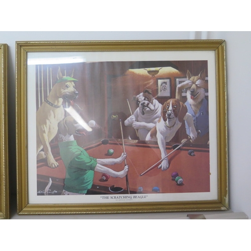 486 - Four Arthur Sarnoff prints of dogs playing billiards - framed - approx 55cm x 45cm