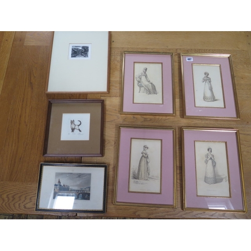 487 - A set of four Regency fashion plates framed by Sebastian D'Orsai Ltd - Together two number etching/p... 