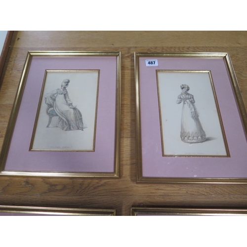 487 - A set of four Regency fashion plates framed by Sebastian D'Orsai Ltd - Together two number etching/p... 