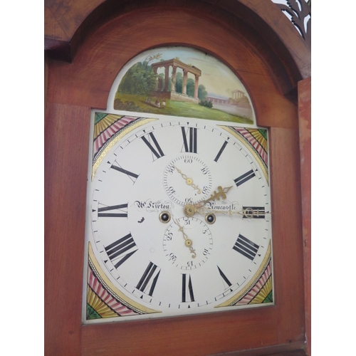 497 - A 19th century 8 day longcase clock with a painted arched dial signed Kirton, Newcastle in an oak an... 