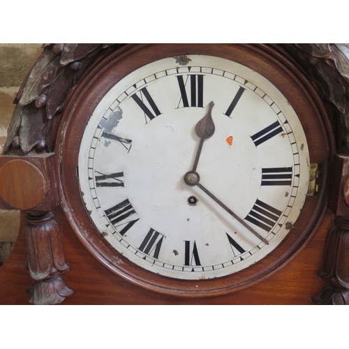 500 - A shop display clock with a painted dial and single fusee movement in a mahogany case - Width 117cm ... 