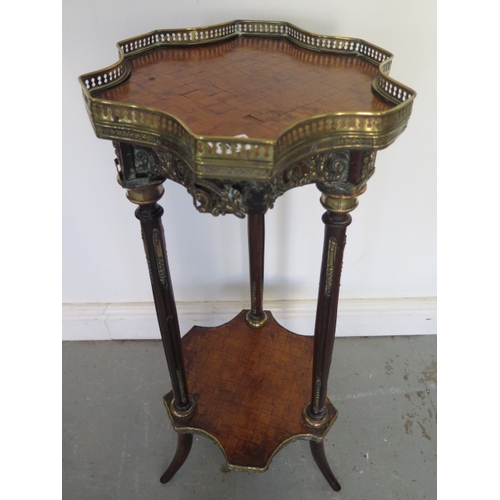 501 - A 19th century marquetry two tier side table with a brass gallery - Height 74cm - with a good colour