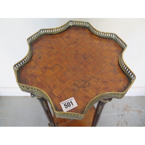 501 - A 19th century marquetry two tier side table with a brass gallery - Height 74cm - with a good colour