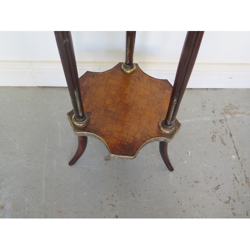 501 - A 19th century marquetry two tier side table with a brass gallery - Height 74cm - with a good colour