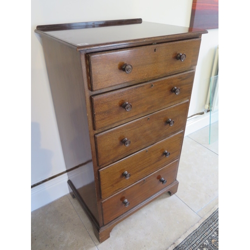 508 - A 20th century slim mahogany five drawer chest - Height 104cm x 52cm