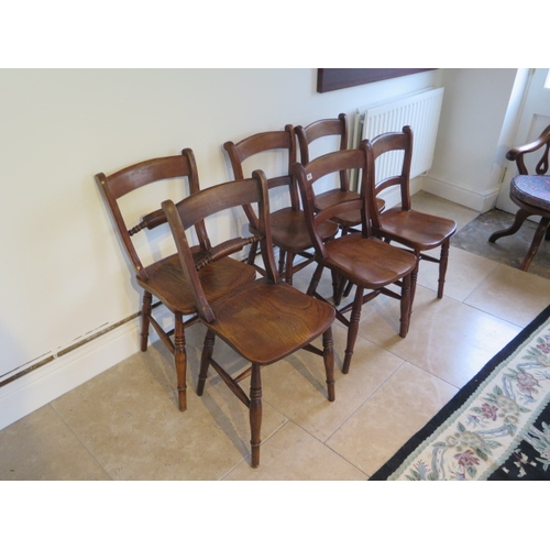 521 - A set of four 19th century elm kitchen chairs and two knife back 19th century chairs