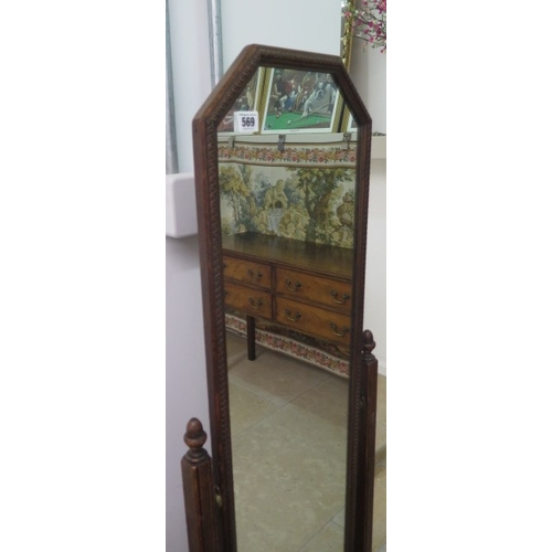 569 - A small oak cheval mirror - approx 142cm x 40cm