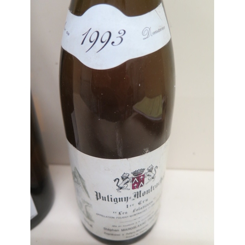 653 - Two bottles of Meursault Puligny Montrachet 1993 1er cru - Les Folatieres, two bottles of Meursault ... 