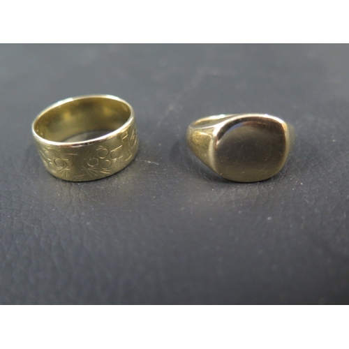 98 - A gentleman's 9ct yellow gold signet ring size Q/R - weight approx 8.7 grams together with a gentlem... 