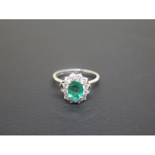 173 - A good emerald and diamond cluster ring - The oval central stone approx 1.5ct and surrounded by 12 b... 