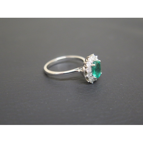 173 - A good emerald and diamond cluster ring - The oval central stone approx 1.5ct and surrounded by 12 b... 