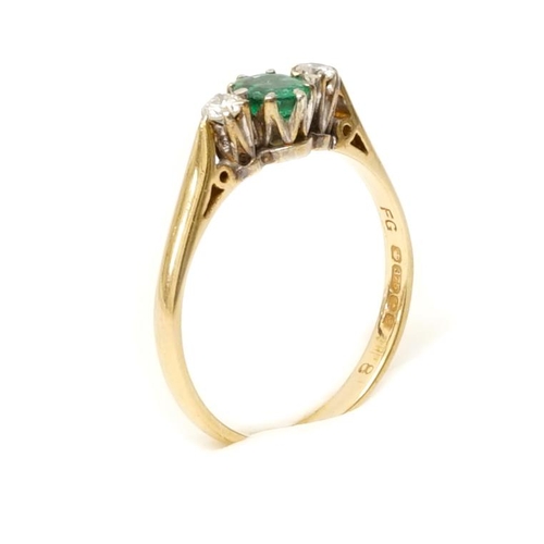 100 - A 9ct yellow gold (hallmarked) emerald and diamond three stone ring size N - weight approx 1.9 grams