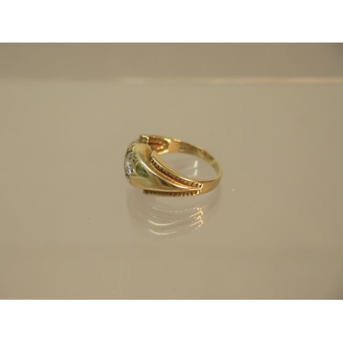 108 - A 9ct yellow gold (hallmarked) gents ring with CZ - ring size R - weight approx 4.7 grams