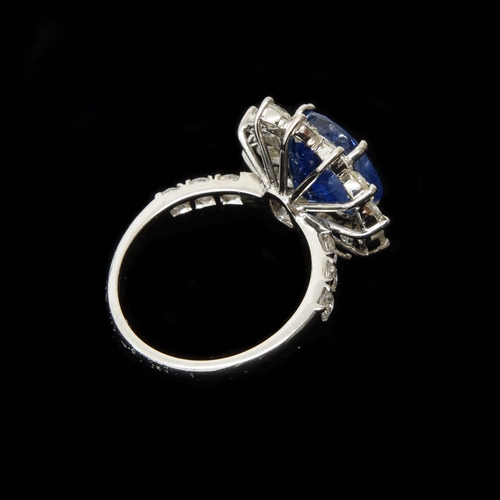 110 - A certificated 18ct white gold round cushion cut sapphire and round brilliant cut diamond cluster ri... 